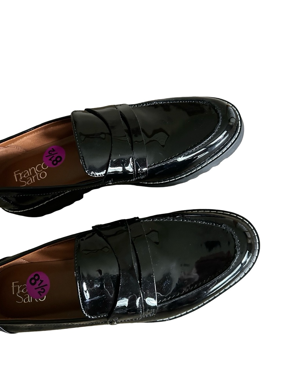 Franco Sarto Black Patent Lug Sole Penny Loafers Size 8.5 - Picture 8 of 9